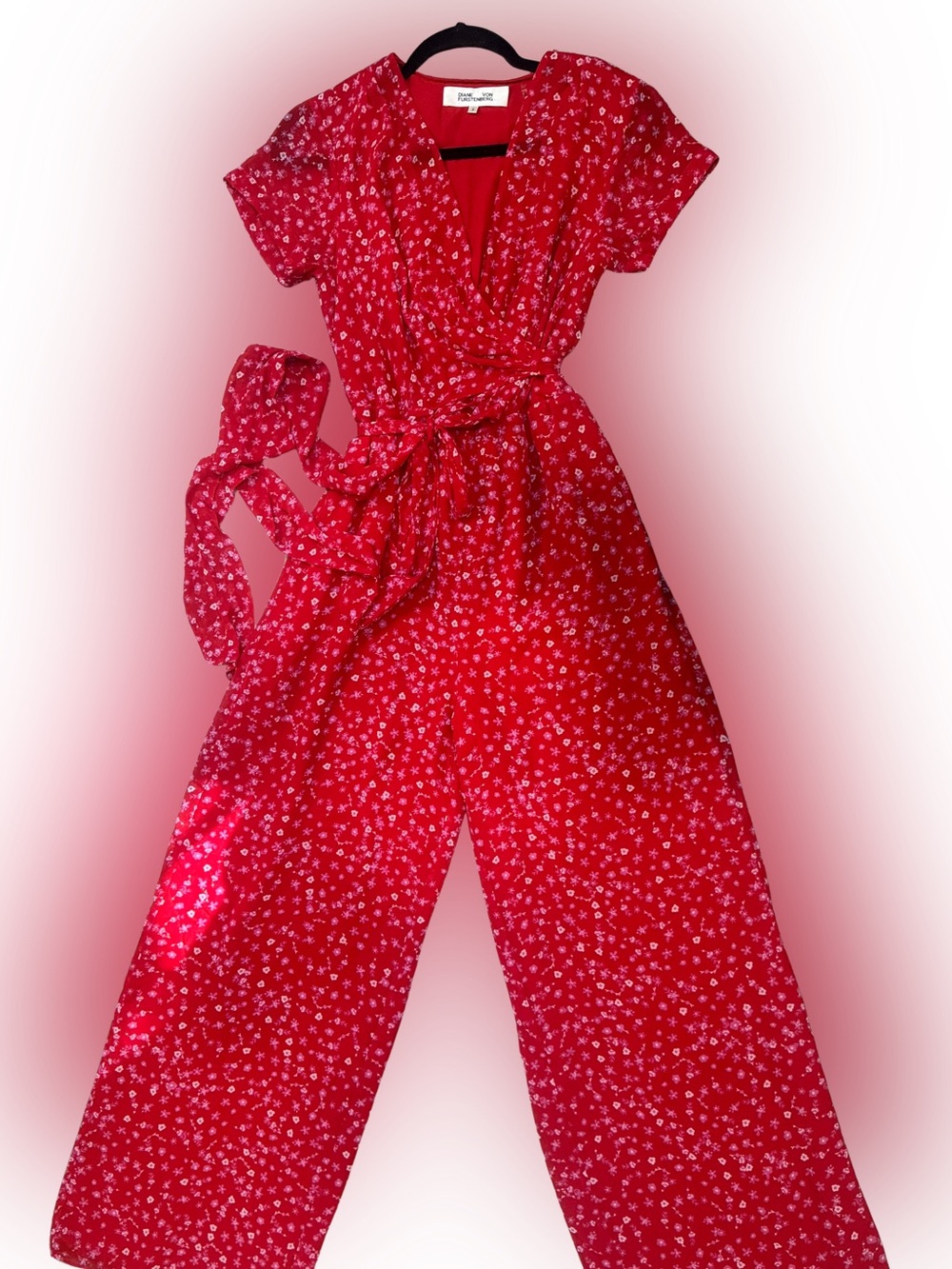 Diane Von Furstenberg Red Floral Wrap Jumpsuit